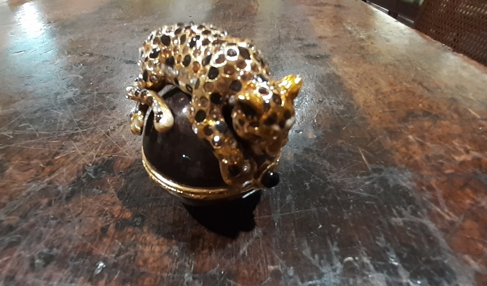 Jay Strongwater Leopard Enamel Pill Trinket Box
